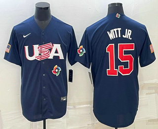 Men's USA Baseball #15 Bobby Witt Jr 2023 Navy World Baseball Classic Stitched Jersey,We sell and wholesale Men's USA Baseball #15 Bobby Witt Jr 2023 Navy World Baseball Classic Stitched Jersey on line form chian!